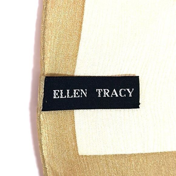 Ellen Tracy Silk Square Scarf Beige Taupe Roses Floral Print - Picture 10 of 11